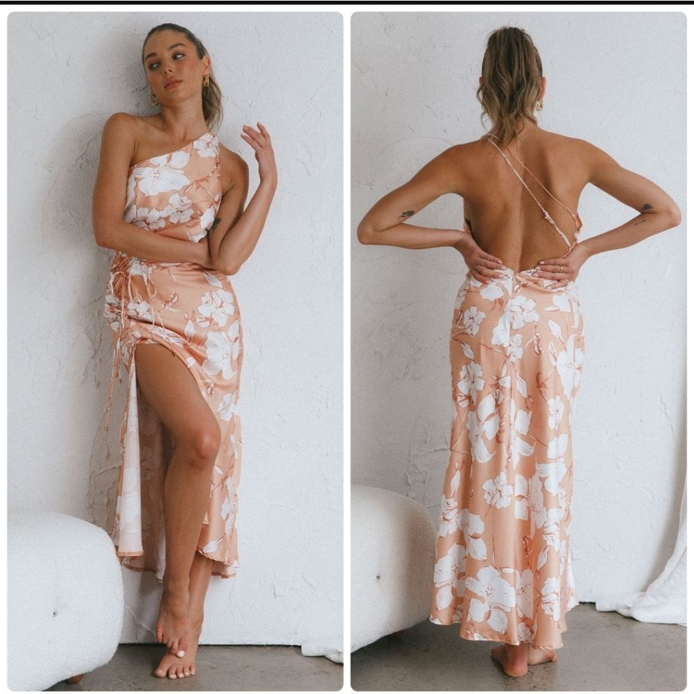 Saints & Secrets Casa Del Mar One-Shoulder Ruched Midi Dress Size M